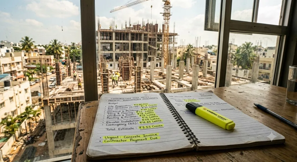 Budget notes listing hidden Bangalore construction cost items